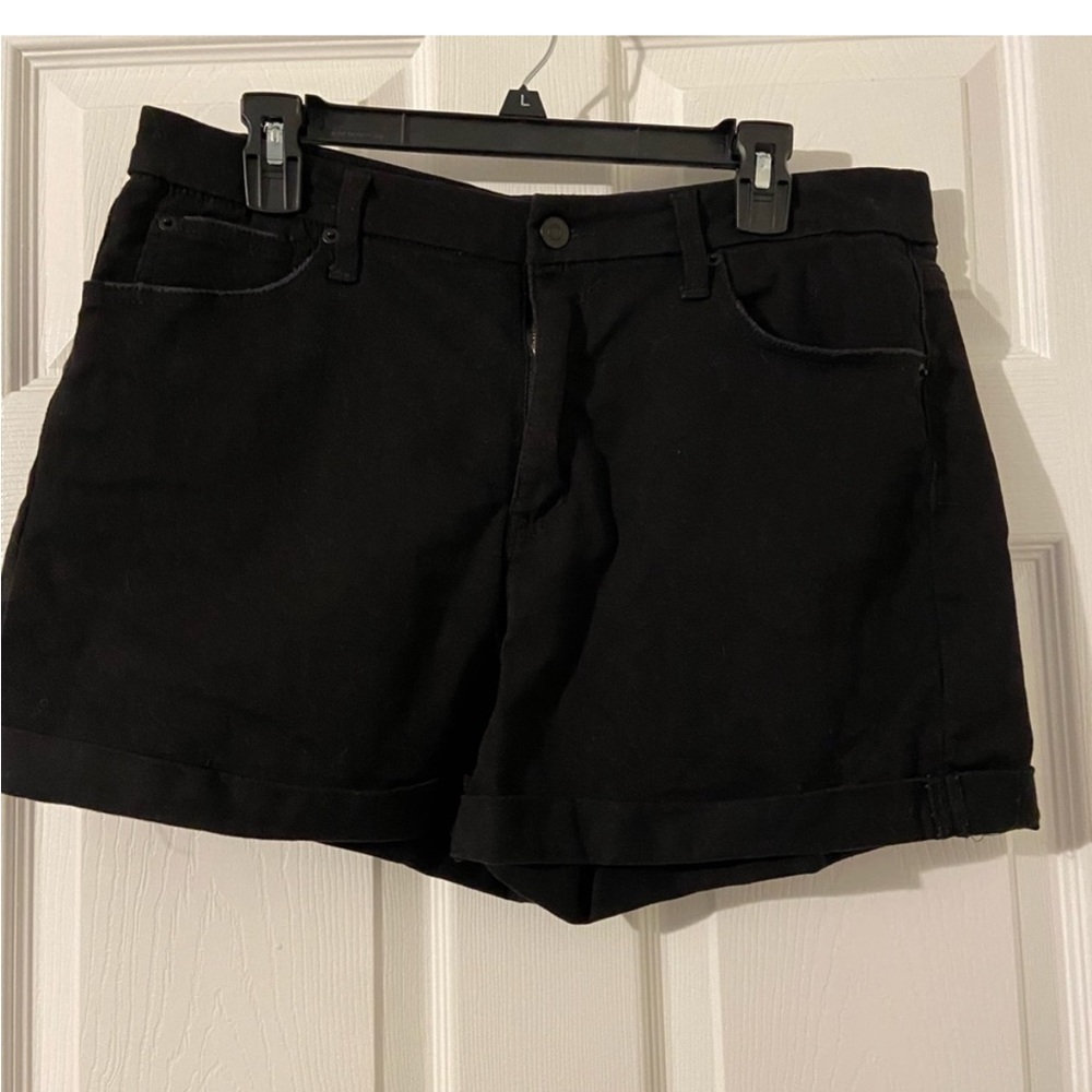 No Boundaries Black Denim Cuffed Shorts Juniors Size 17‎